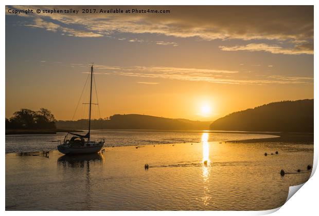 Sunrise at St Germans quay , with golden sky Print by stephen tolley