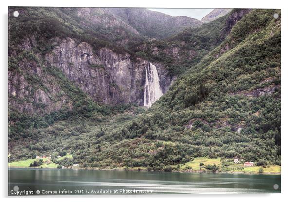 waterfall near sognefjord   Acrylic by Chris Willemsen