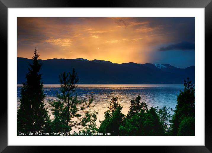 sunset at the sognefjord in norway Framed Mounted Print by Chris Willemsen