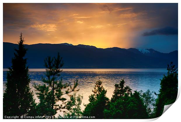 sunset at the sognefjord in norway Print by Chris Willemsen