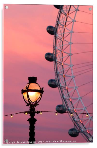 London Eye and Old Fashioned Street Lamp at Sunset Acrylic by James Brunker