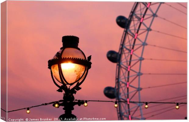 Ornate Street Light and Millennium Wheel at Sunset Canvas Print by James Brunker