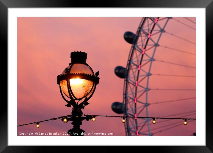 Ornate Street Light and Millennium Wheel at Sunset Framed Mounted Print by James Brunker