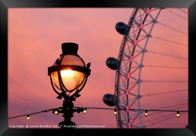 Ornate Street Light and Millennium Wheel at Sunset Framed Print by James Brunker