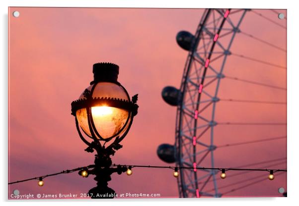 Ornate Street Light and Millennium Wheel at Sunset Acrylic by James Brunker