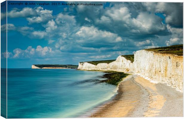 Seven Sisters and Cuckmere from Birling Gap Canvas Print by John Vaughan