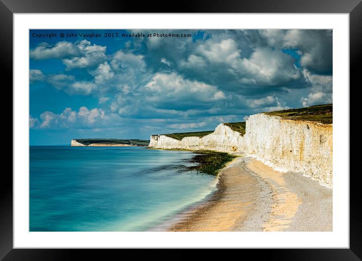 Seven Sisters and Cuckmere from Birling Gap Framed Mounted Print by John Vaughan
