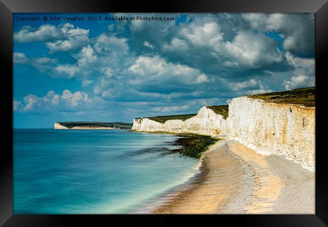 Seven Sisters and Cuckmere from Birling Gap Framed Print by John Vaughan