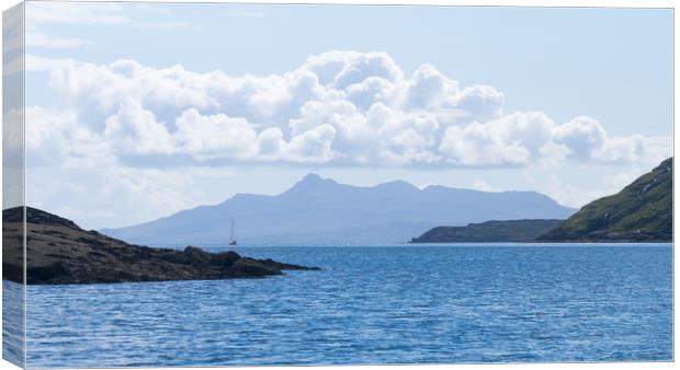 Sailboat and the Isle Of Rum Canvas Print by Maarten D'Haese