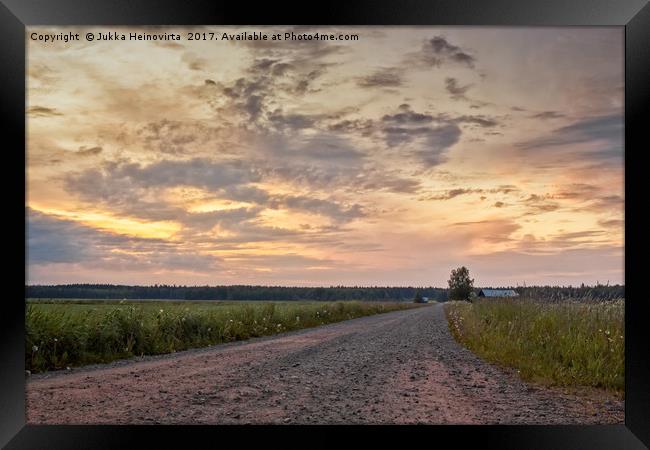 Gravel Road In The Summer Sunset Framed Print by Jukka Heinovirta