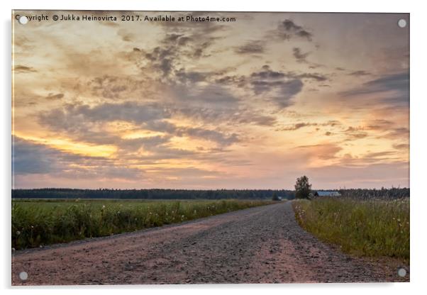 Gravel Road In The Summer Sunset Acrylic by Jukka Heinovirta