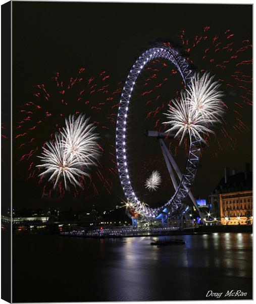 Fire works and the London Eye Canvas Print by Doug McRae