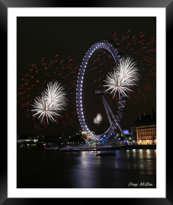 Fire works and the London Eye Framed Mounted Print by Doug McRae