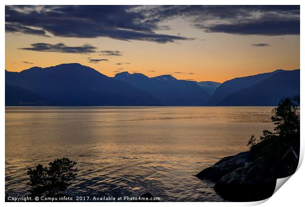 sunset at the sognefjord in norway Print by Chris Willemsen