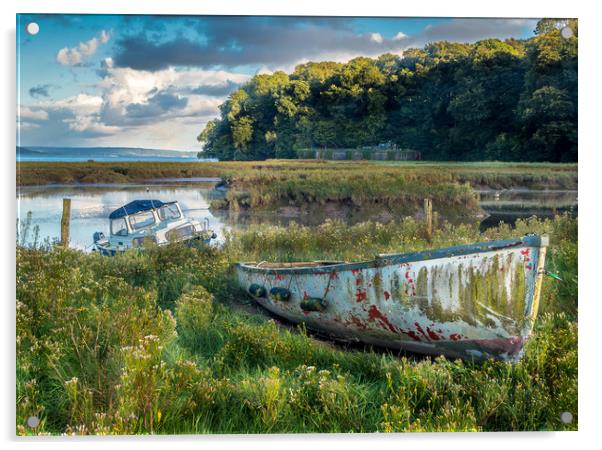 A Colourful Old Boat - Laugharne Estuary.  Acrylic by Colin Allen