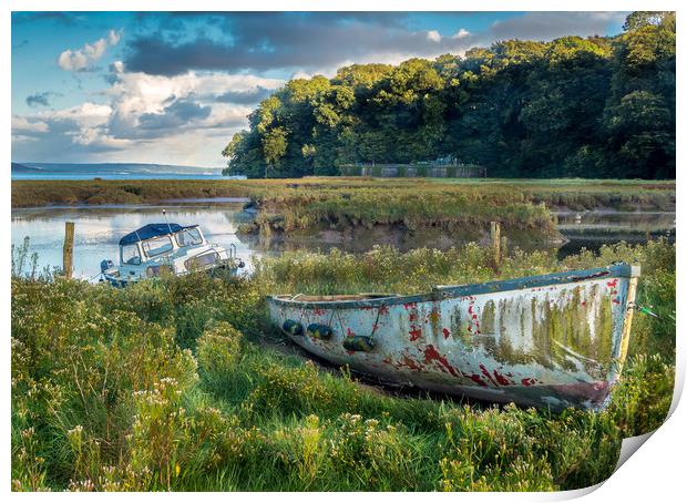 A Colourful Old Boat - Laugharne Estuary.  Print by Colin Allen