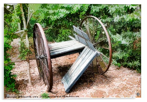 Old wagon wheel cart Acrylic by Robert M. Vera