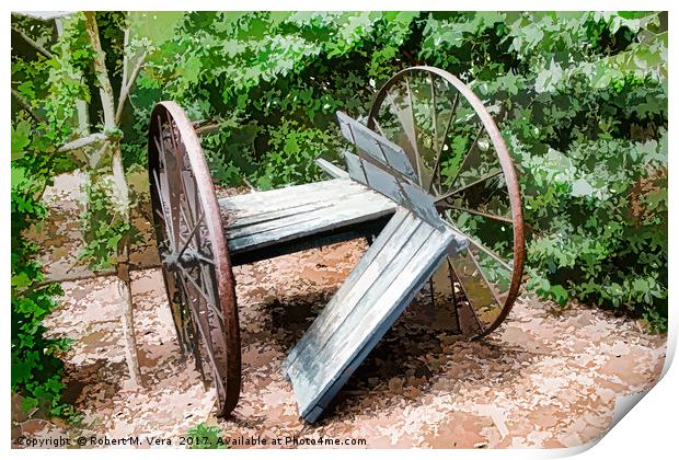 Old wagon wheel cart Print by Robert M. Vera