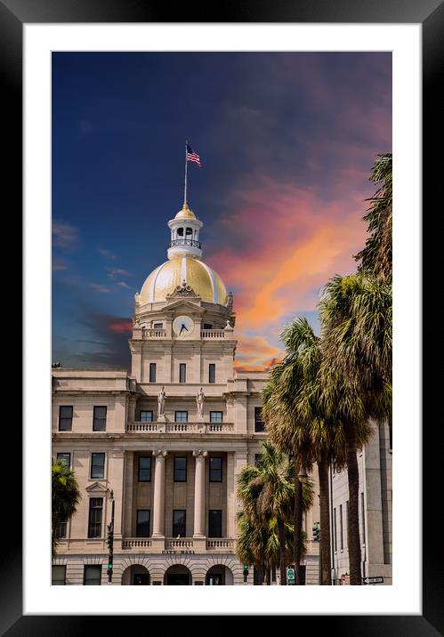 Savannah City Hall and Palm Trees Framed Mounted Print by Darryl Brooks