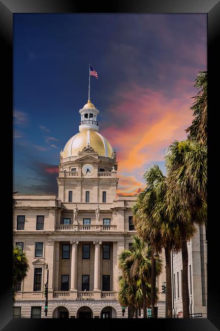 Savannah City Hall and Palm Trees Framed Print by Darryl Brooks