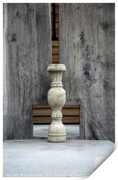 concrete vase and wooden background Print by Chris Willemsen
