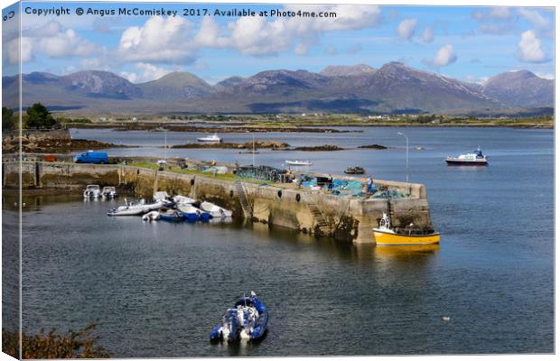 View across Roundstone harbour, County Galway Canvas Print by Angus McComiskey