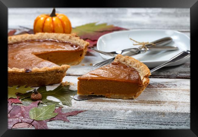 Homemade pumpkin pie for the special Autumn holida Framed Print by Thomas Baker