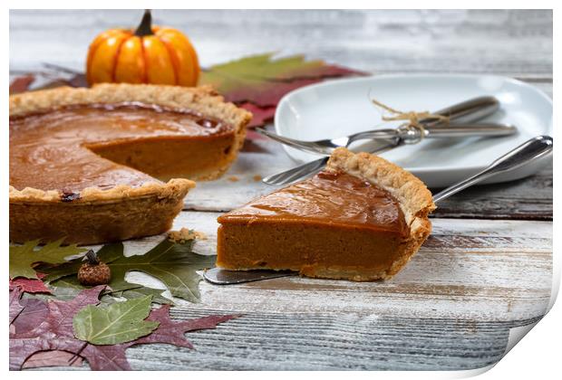 Homemade pumpkin pie for the special Autumn holida Print by Thomas Baker