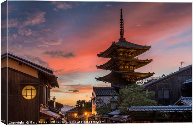 Japanese Pagoda, at sunset Canvas Print by Gary Parker