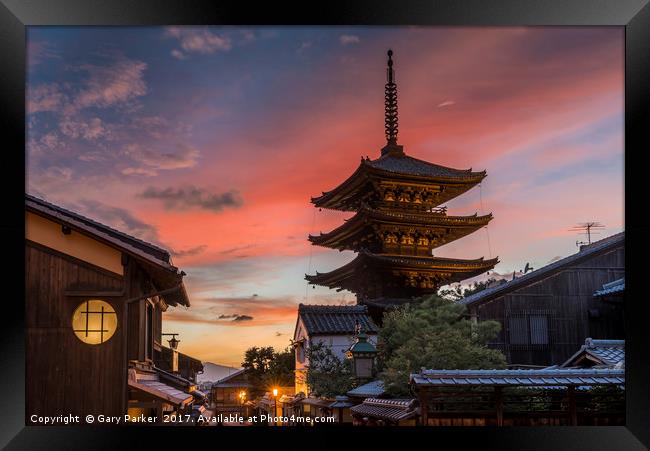 Japanese Pagoda, at sunset Framed Print by Gary Parker