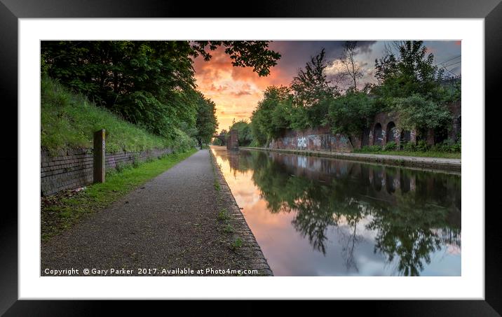 Dramatic sunset over a calm Birmingham Canal Framed Mounted Print by Gary Parker
