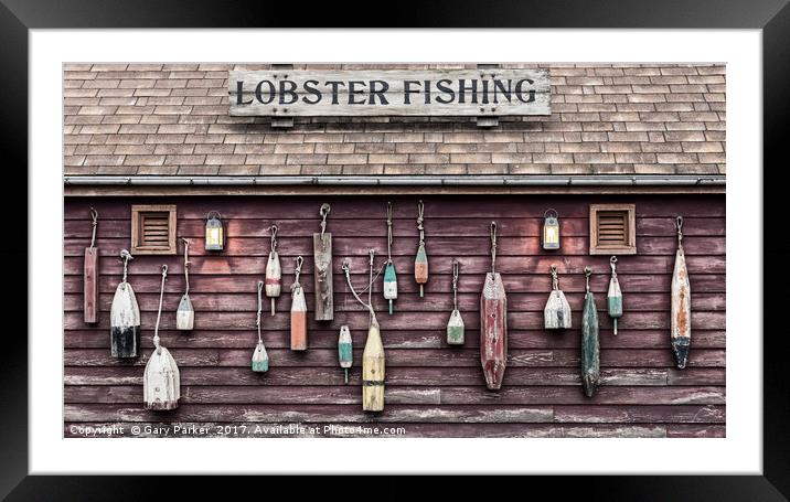Floats on the outside wall of lobster fishing hut Framed Mounted Print by Gary Parker