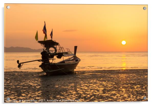 Long tail boat on Pak Meng beach, Trang province,  Acrylic by Kevin Hellon