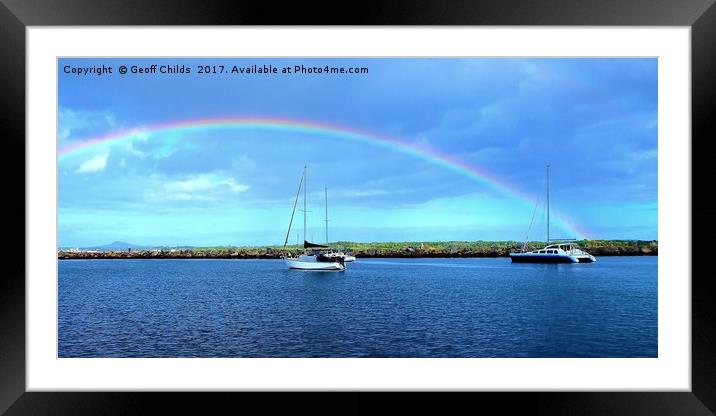 Australian rainbow in blue sky. Framed Mounted Print by Geoff Childs