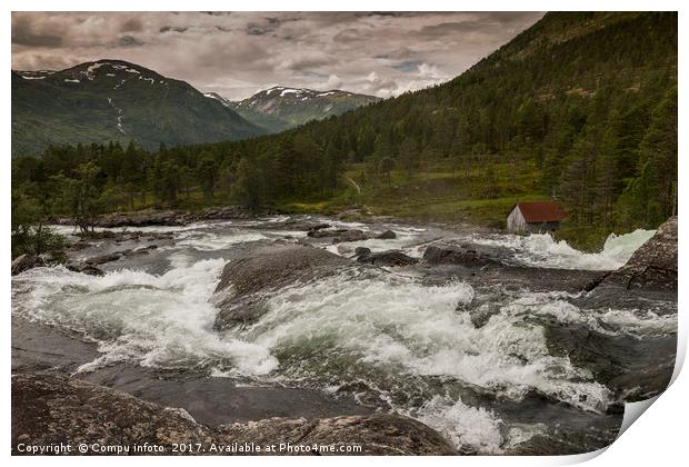 raw waterfall in norway near Balestrand Print by Chris Willemsen