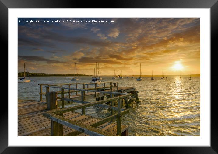 Sunset over Lake pier  Framed Mounted Print by Shaun Jacobs