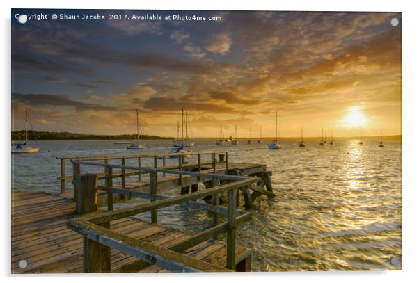 Sunset over Lake pier  Acrylic by Shaun Jacobs