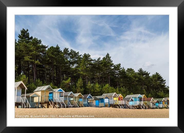 Beach huts by the pine forest Framed Mounted Print by Jason Wells