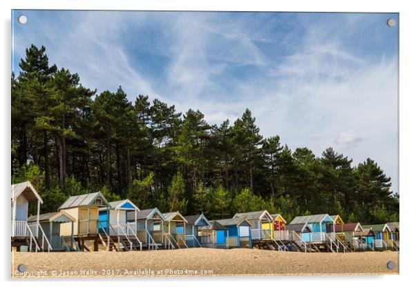 Beach huts by the pine forest Acrylic by Jason Wells