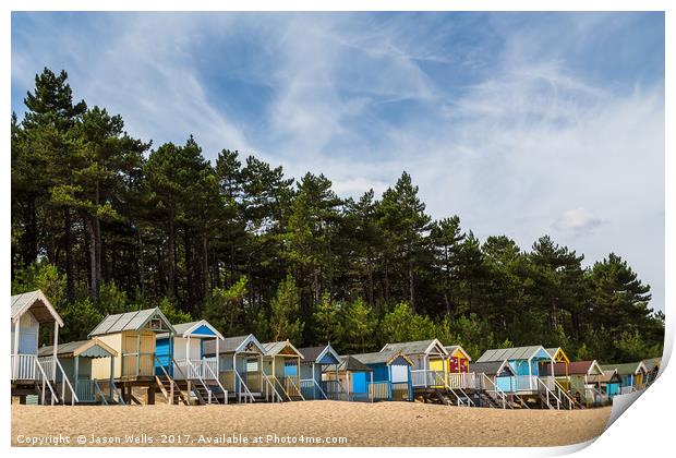 Beach huts by the pine forest Print by Jason Wells