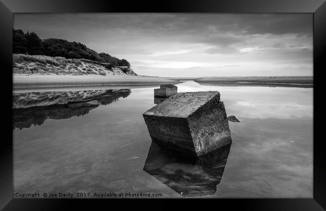 Majestic Lunan Water cascading into Lunanbay Beach Framed Print by Joe Dailly