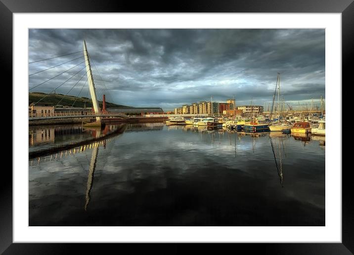 Swansea marina and Sail Bridge Framed Mounted Print by Leighton Collins