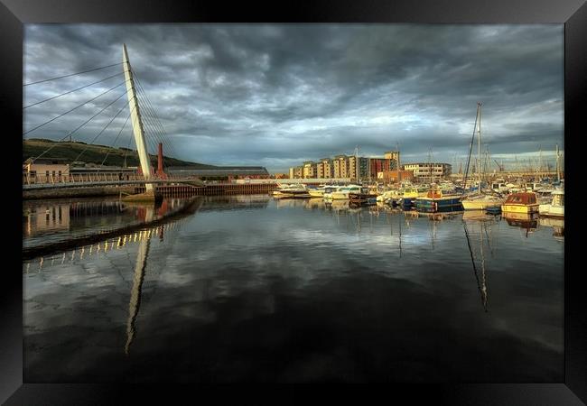 Swansea marina and Sail Bridge Framed Print by Leighton Collins