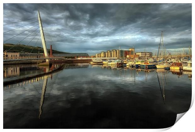 Swansea marina and Sail Bridge Print by Leighton Collins