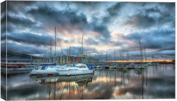 Swansea Marina Reflections Canvas Print by Leighton Collins