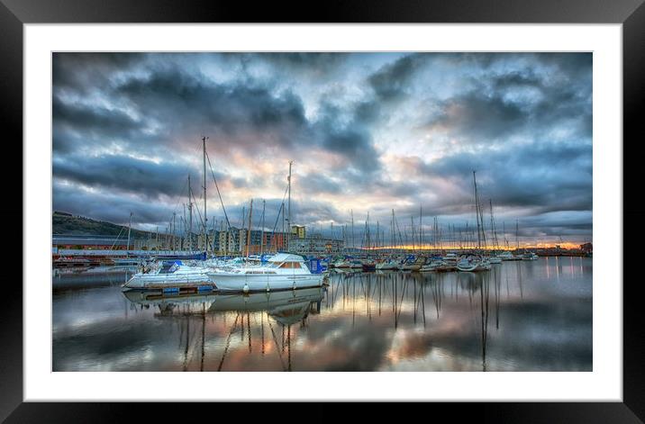 Swansea Marina Reflections Framed Mounted Print by Leighton Collins