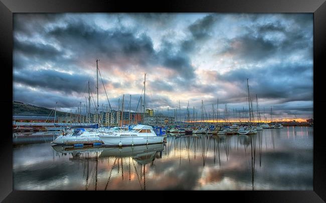 Swansea Marina Reflections Framed Print by Leighton Collins