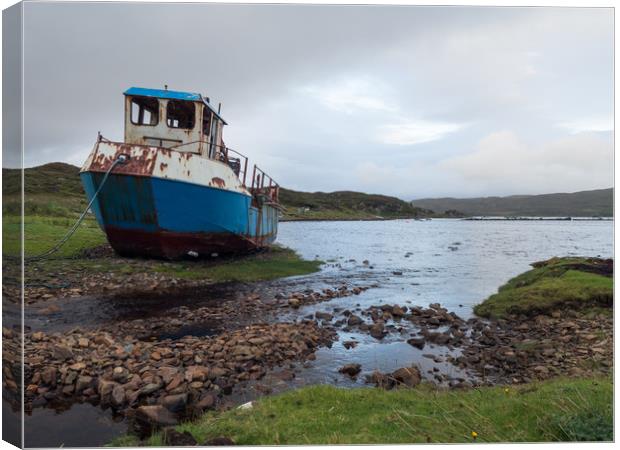 Abandoned Fishing Boat on the Shore of Loch Eishor Canvas Print by Maarten D'Haese