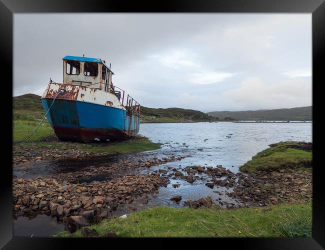 Abandoned Fishing Boat on the Shore of Loch Eishor Framed Print by Maarten D'Haese