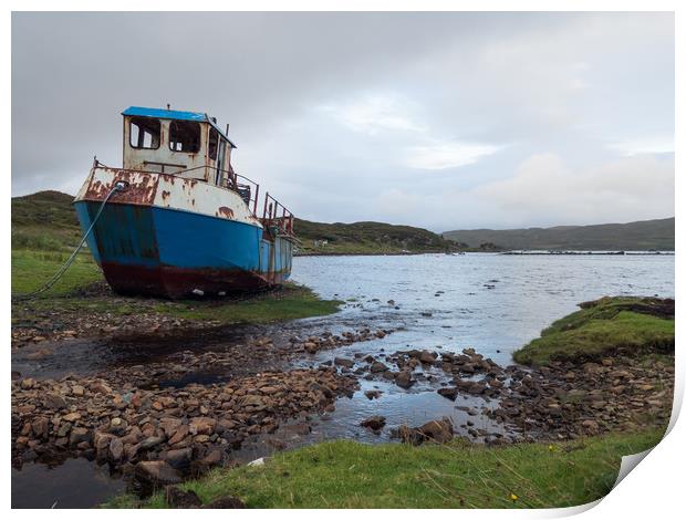 Abandoned Fishing Boat on the Shore of Loch Eishor Print by Maarten D'Haese